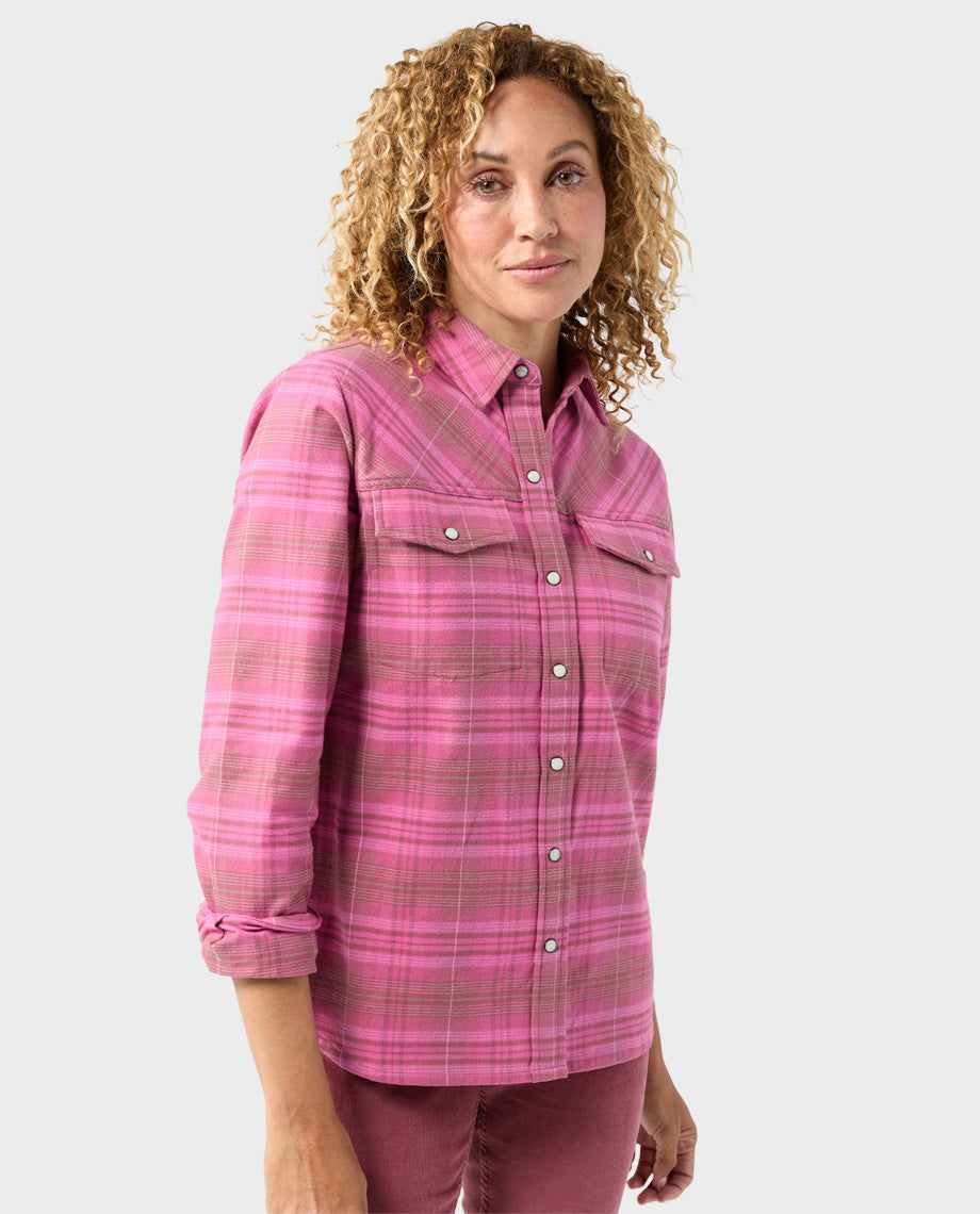 Stio Women's Slipstone Midweight Flannel Shirt, Size Large in Grizzly Paw Plaid