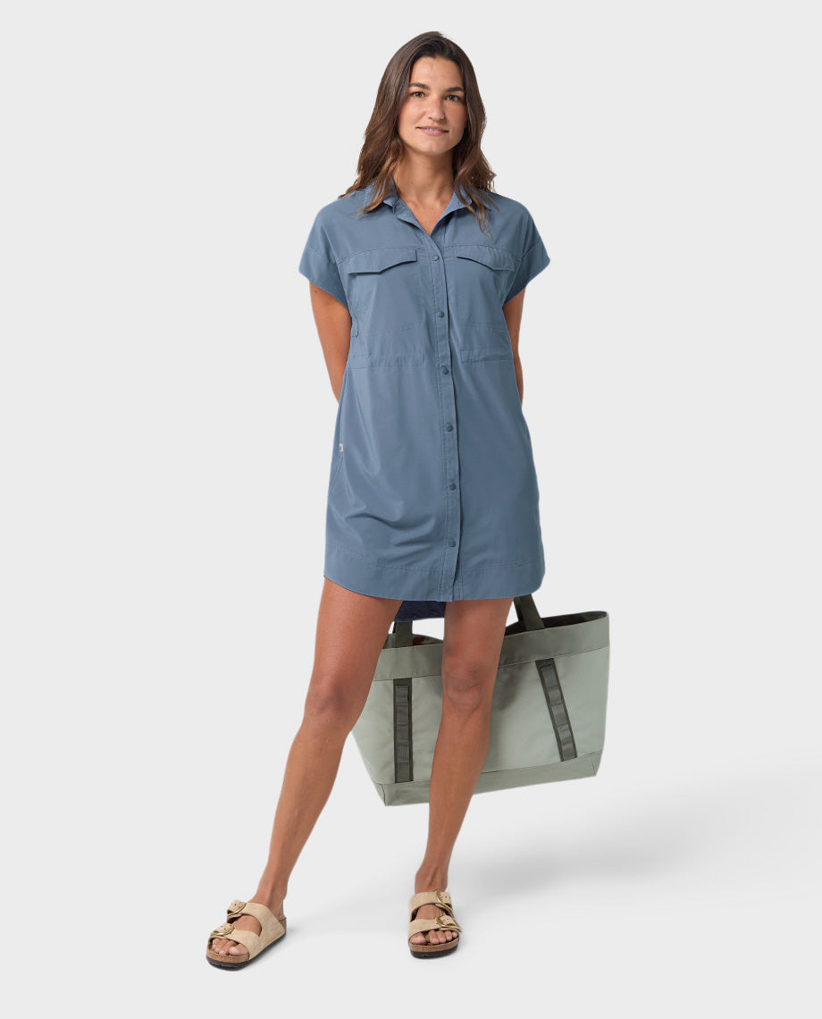 Stio Women's Mountain Flow Shirt Dress, Size Large in Raven Dot