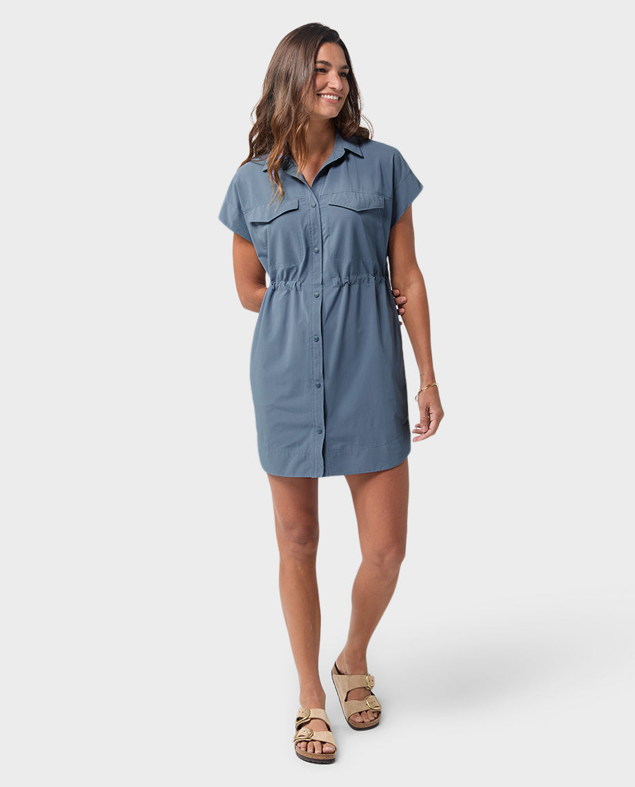 Stio Women's Mountain Flow Shirt Dress, Size Large in Raven Dot
