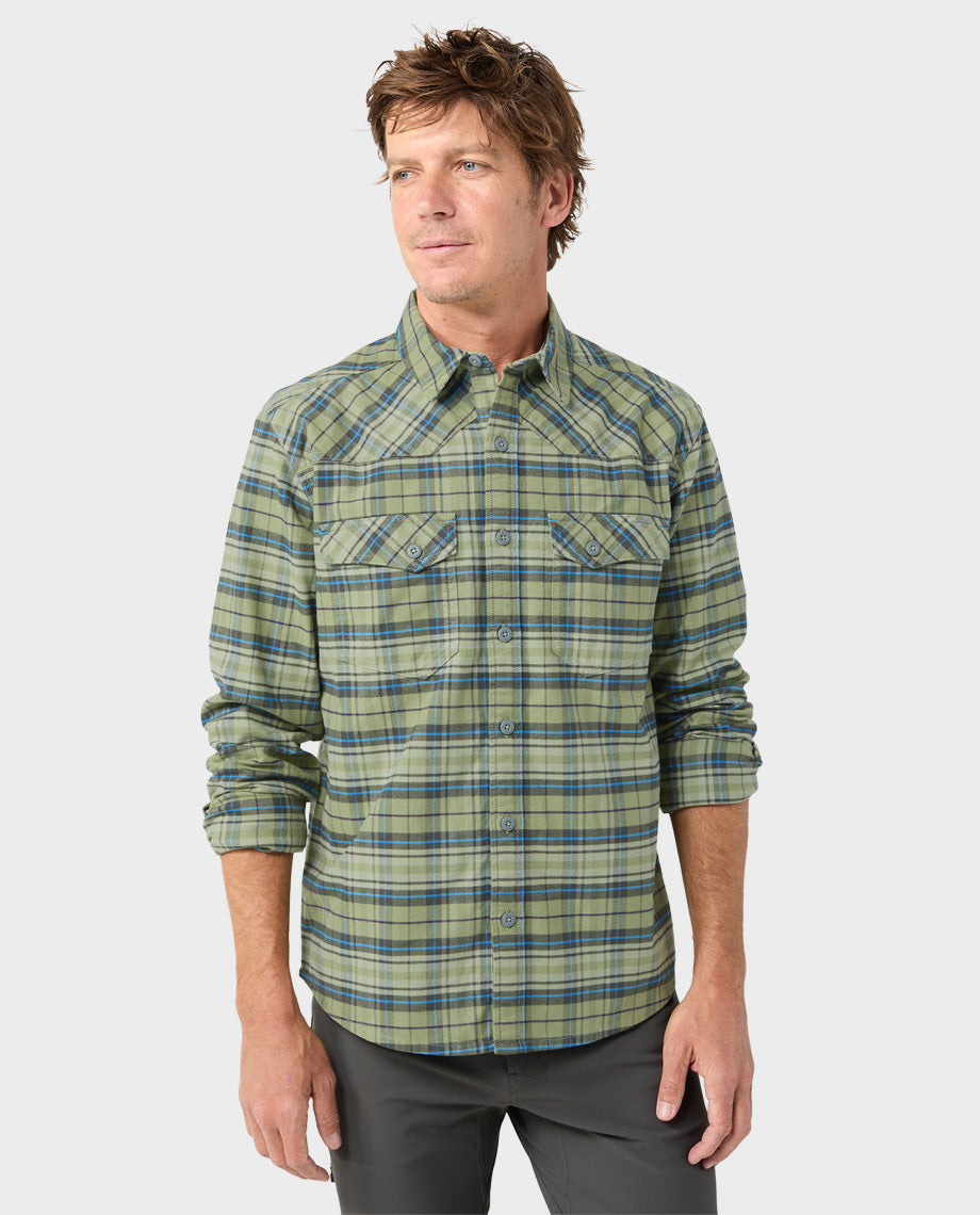 Stio Men's Junction Midweight Flannel Shirt, Size Large in Atmosphere Plaid