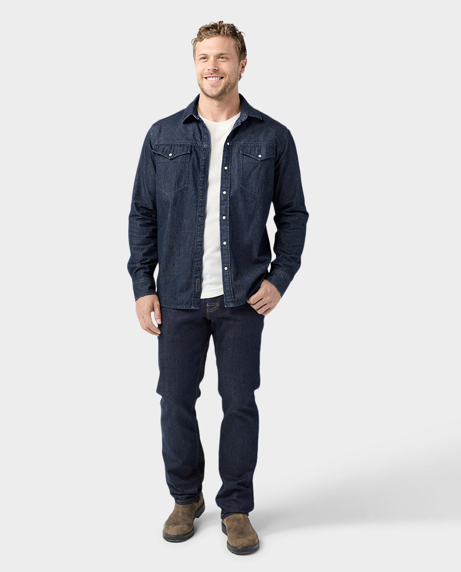 Stio Men's Slipstone Japanese Denim Shirt, Size Extra Large in Medium Denim