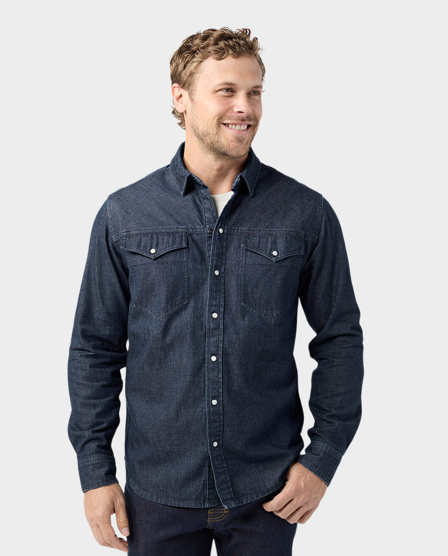 mens denim dress shirt Brooklyn Industries Men's North in Bleached Denim XL Throw the Abilene over our Asher Tee for classic confidence How to Wear A Denim